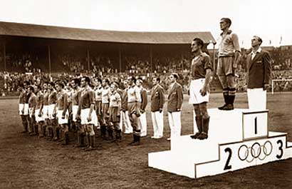 De uitreikng van de medailles op de Olympische Spelen 1900.