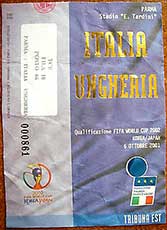 Ticket Italië-Hongarije 6-10-2001.