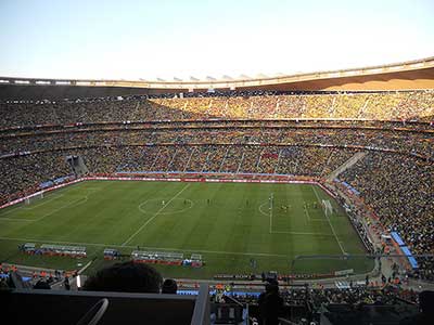 Het Soccer City Stadion in Johannesburg, waar de finale werd gespeeld.