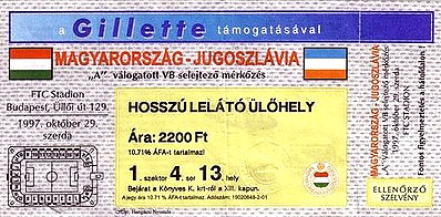 Ticket Hongarije-Joegoslavië19-10-97