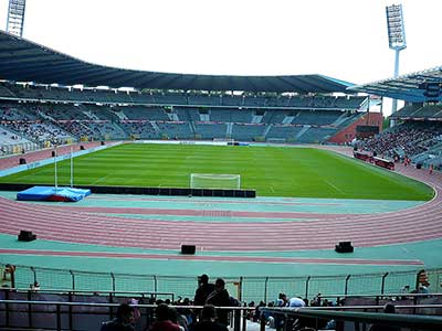 Het Heizelstadion in Brussel waar de finale werd gespeeld.