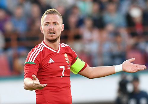 Dzsudzsák Balázsals kapitein van het Hongaars team tijdens de wedstrijd van 6 juni 2018 tegen Wit-Rusland (1-1).