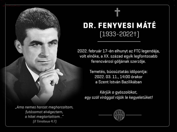 Fenyvesi Máté, overleden op 17 februari 2022.
