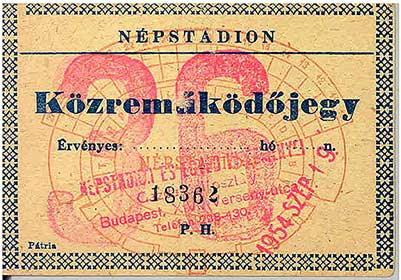 Ticket van de wedstrijd Hongarije-Roemenië van 19 september 1954.