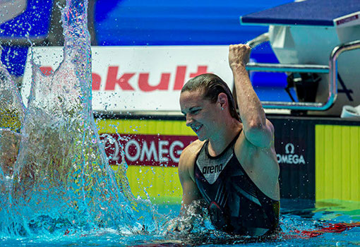 Wereldkampioenschappen 2019: Hosszú Katinka in Gwangju (Zuid Korea) waar zij ondermeer haar 4de wereldtitel op rij won op de 200 m wisselslag.