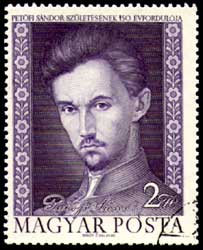 Hongaarse postzegel: Portret van Petõfi Sándor. 
