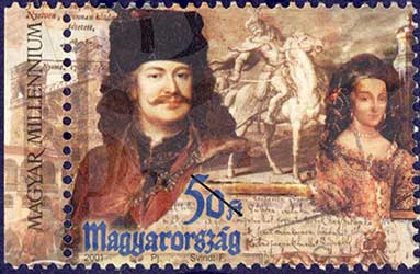 Postzegel Hongarije Y&T 3805 uit 2001 met Rákóczi Ferenc en zijn moeder, Zrínyi Ilona.