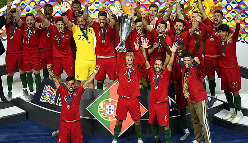 De zegevierende Portugezen, winnaar van de eerste Nations League.