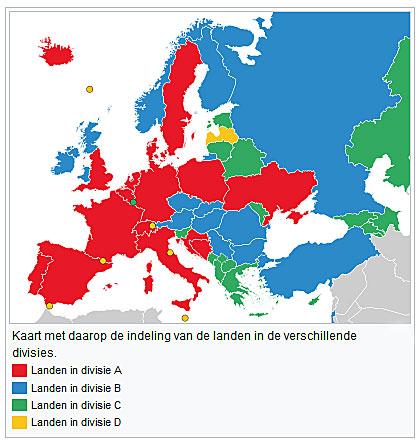 De 55 landen van de UEFA ingedeeld voor de Nations League 2018-2020.