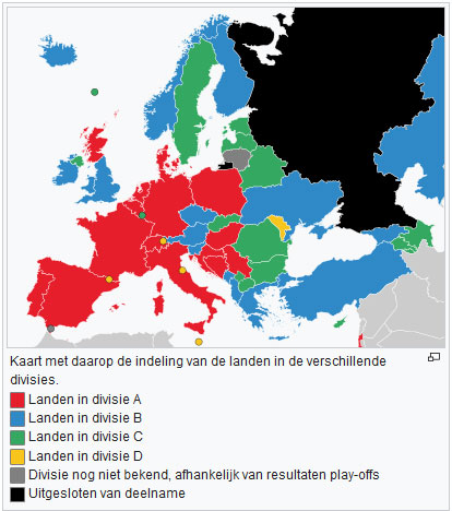 De 55 landen van de UEFA ingedeeld voor de Nations League 2018-2020.